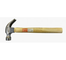 Молоток - гвоздодёр Bohrer 450 г. с деревянной рукояткой (круглый боек, cталь 45 HRC 50-58)