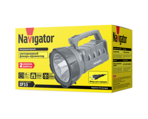 ⭐️⭐️⭐️ ▷【Фонарь светодиодный NPT-SP14-ACCU 3Вт LED 200лм 250м аккумуляторный прожектор пластик 3Ач】, Панели / Светильники / Фонари /